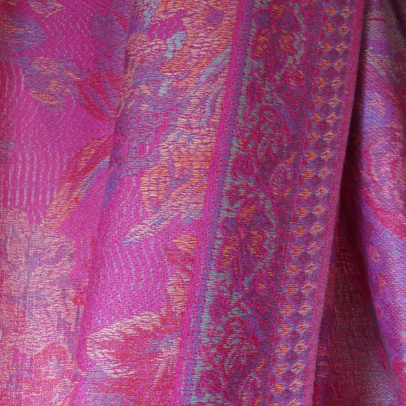 Floral pashmina scarves for women Festival Pink Shawls Wraps Bohemian Scarf rave - Picture 3 of 3